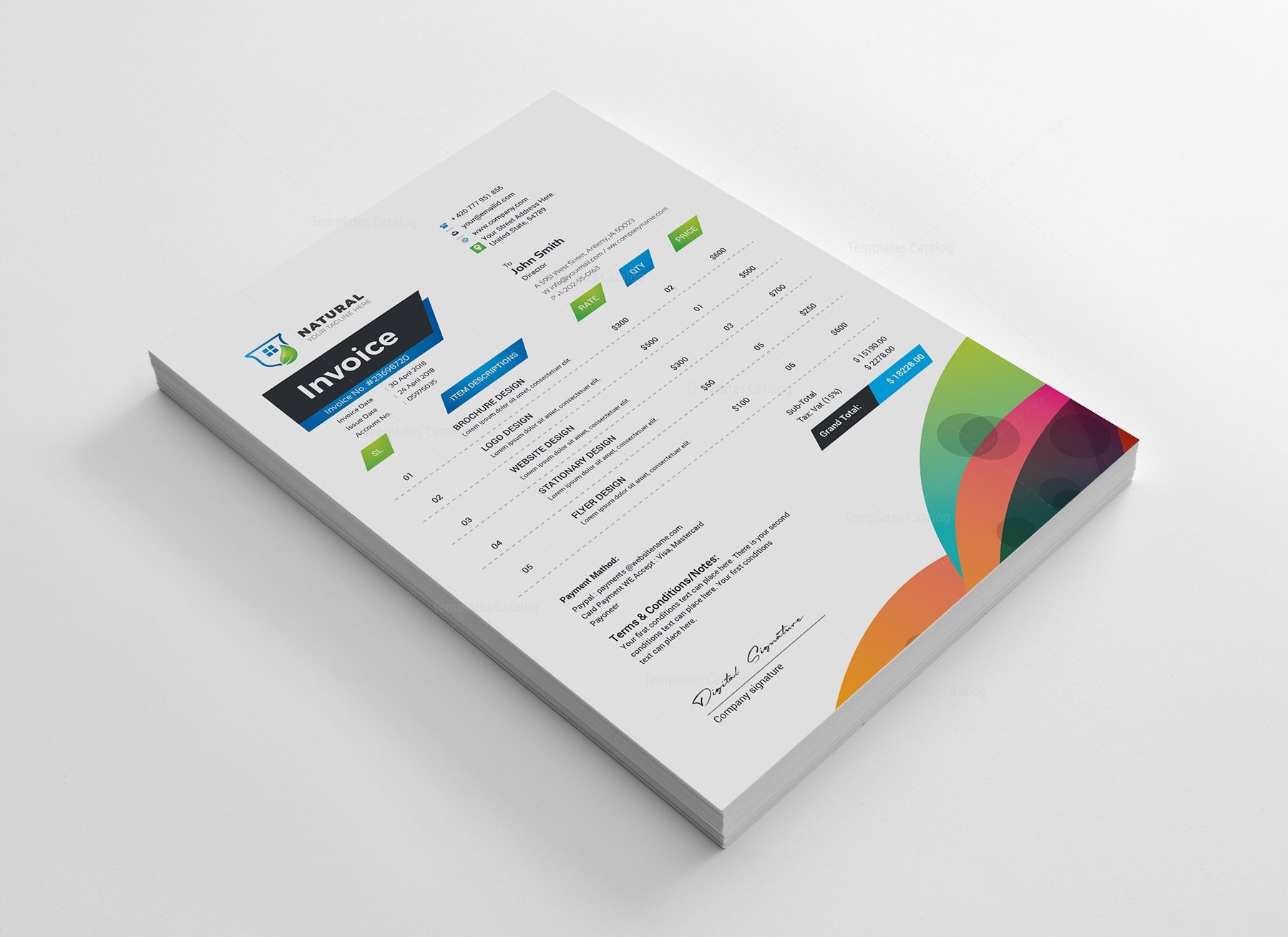 Colorful Creative Invoice Design Template - Template Paradise | Graphic